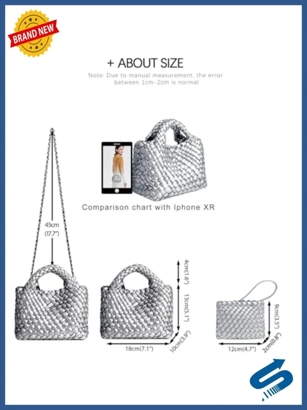 Woven Vegan Leather Tote Bag with Coin Purse, Foldable Crossbody Handbag